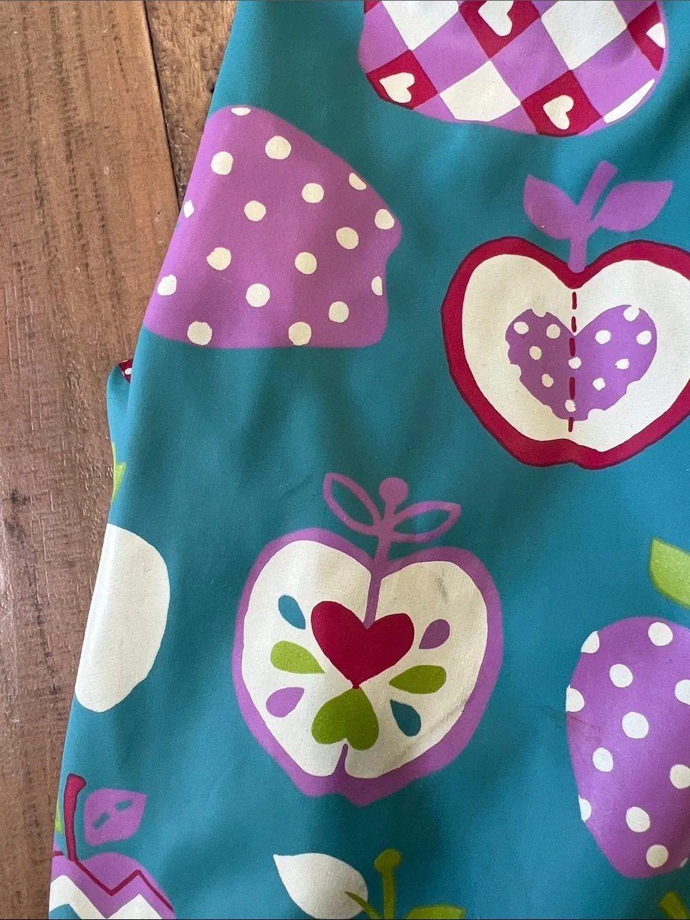Hatley teal apple and worm print hooded raincoat girls 2T lined